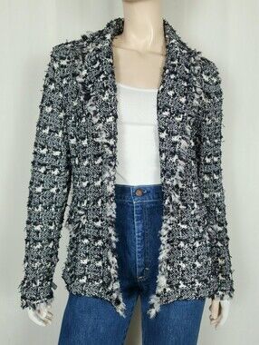 St. John Collection tweed knit silk fringe blazer jacket 10 M